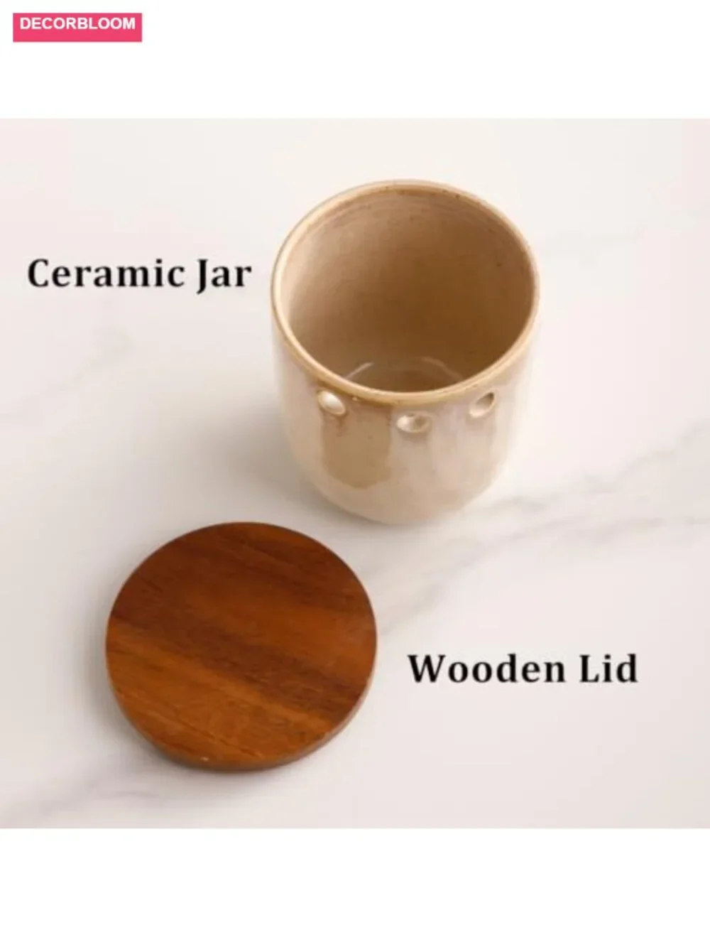 Ceramic Garlic Keeper with Wood Lid, Large Capacity Storage Container